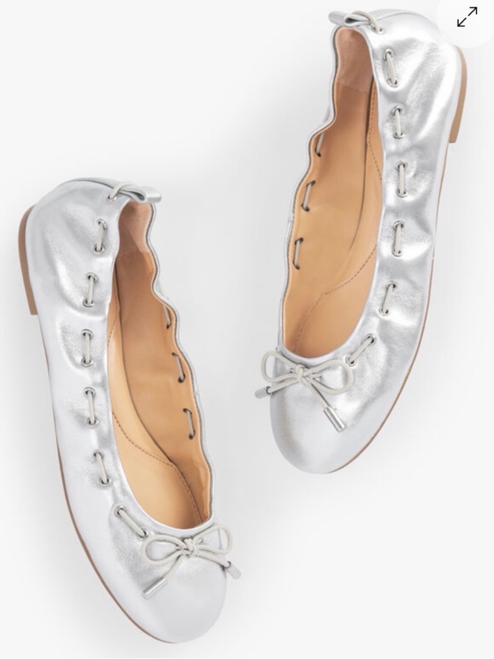 Talbots BLAIR ELASTIC BALLET FLATS - METALLIC LEATHER Size‎ 9.5
